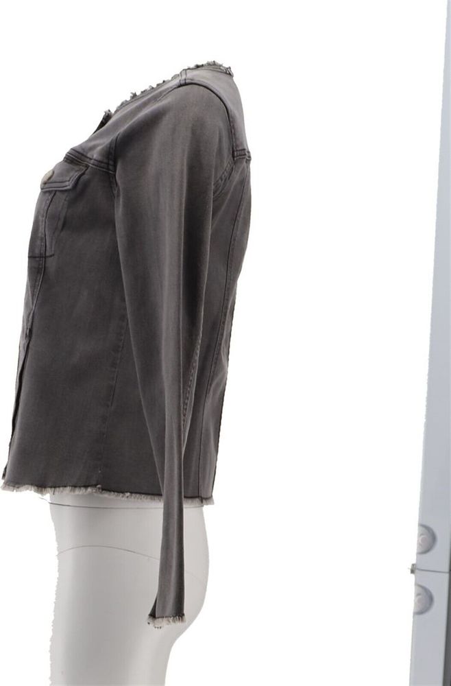LOGO Lori Goldstein Denim Jacket Frayed Edges Grey Wash A397995D - Picture 3 of 8